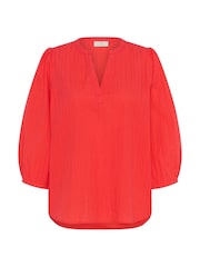 Kaffe Red KAjollia Notch Neck 3/4 Sleeves 100% Cotton Blouse - Image 4 of 5