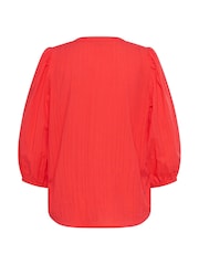 Kaffe Red KAjollia Notch Neck 3/4 Sleeves 100% Cotton Blouse - Image 5 of 5