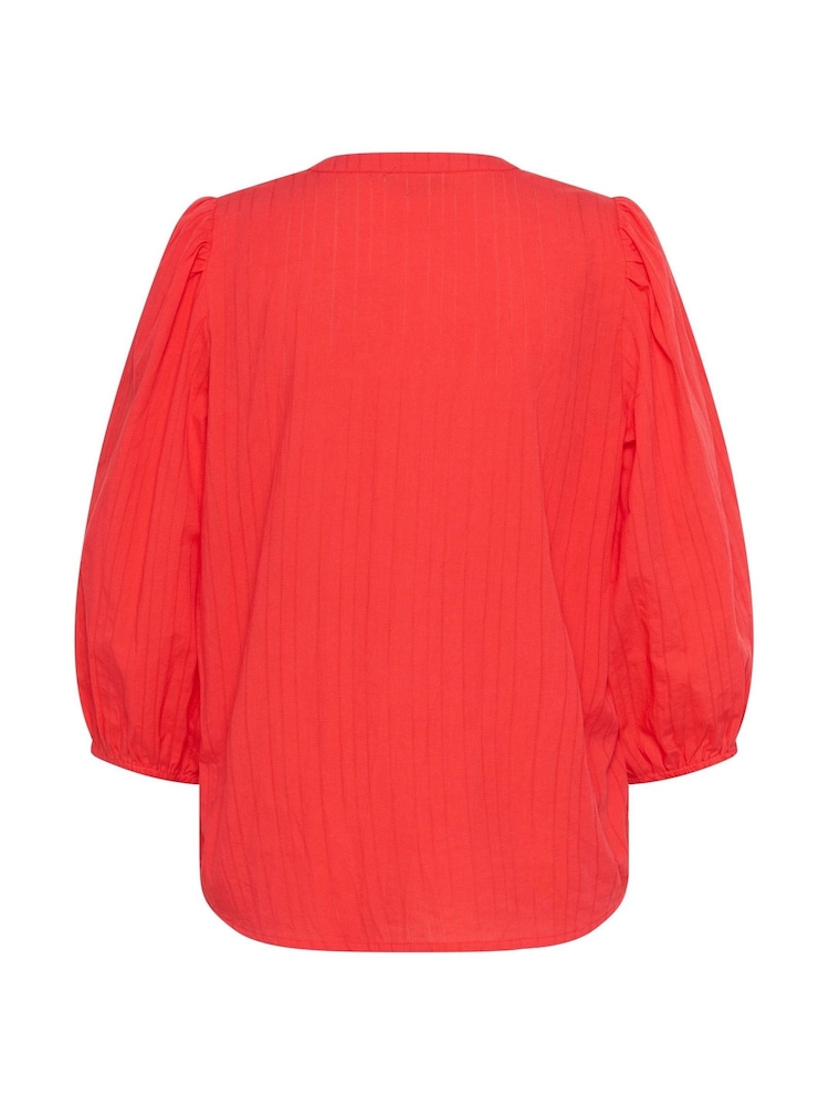 Kaffe Red KAjollia Notch Neck 3/4 Sleeves 100% Cotton Blouse - Image 5 of 5