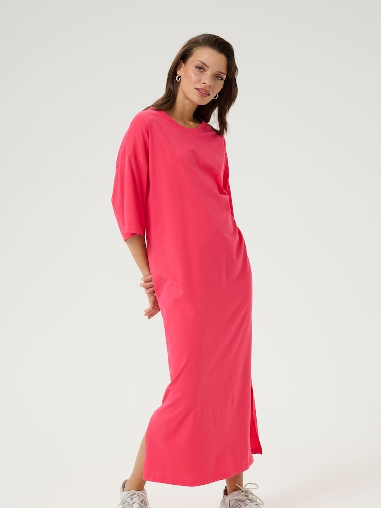 Kaffe Casual Fit Red Edna Half Sleeve Maxi 100% Cotton Dress - Image 1 of 5