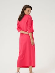 Kaffe Casual Fit Red Edna Half Sleeve Maxi 100% Cotton Dress - Image 2 of 5