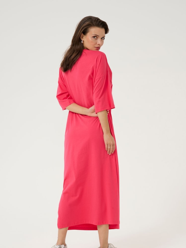 Kaffe Casual Fit Red Edna Half Sleeve Maxi 100% Cotton Dress - Image 2 of 5