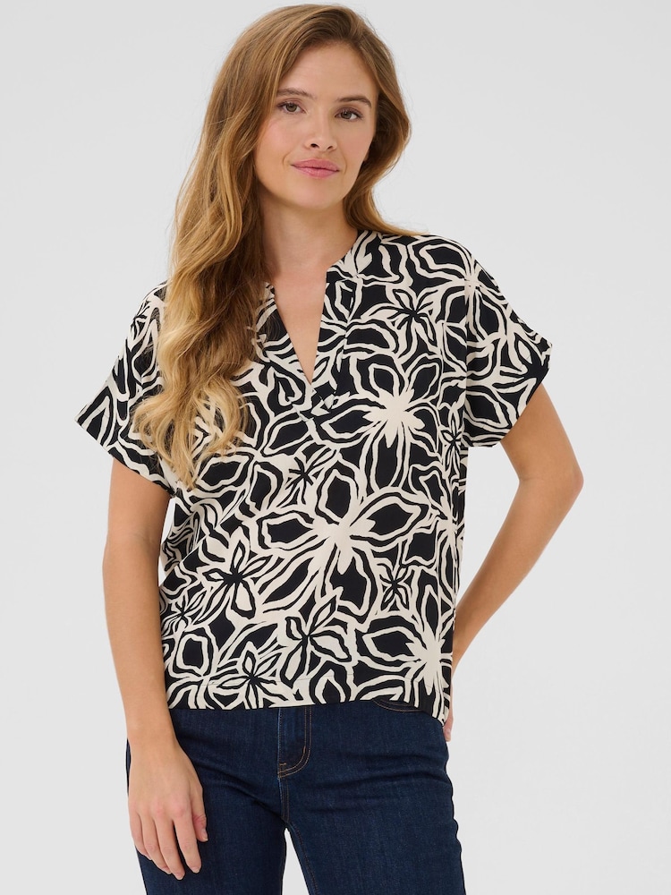 Ano Short Sleeve Notch Neck Blouse - Image 1 of 4 Ano Short Sleeve Notch Neck Blouse - Image 1 of 4
