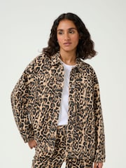 Kaffe Natural Kaleonora Leopard Print Denim Jacket - Image 1 of 6