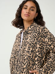 Kaffe Natural Kaleonora Leopard Print Denim Jacket - Image 4 of 6