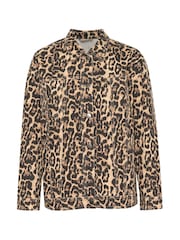Kaffe Natural Kaleonora Leopard Print Denim Jacket - Image 5 of 6