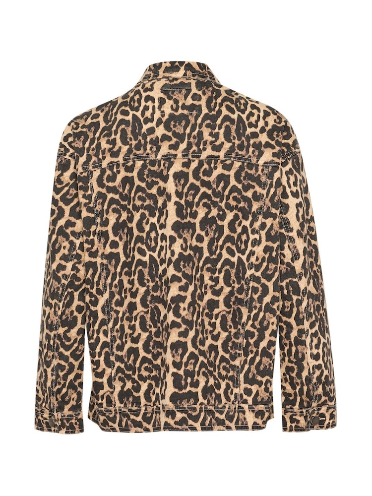 Kaffe Natural Kaleonora Leopard Print Denim Jacket - Image 6 of 6