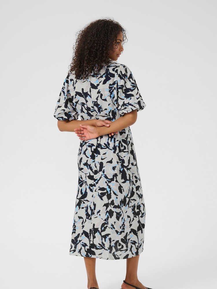 Kaffe Blue Kapaco Short Sleeve Midi Dress - Image 2 of 5