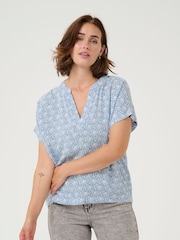 Kaffe Blue Ano Short Sleeve Notch Neck Blouse - Image 1 of 6