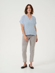 Kaffe Blue Ano Short Sleeve Notch Neck Blouse - Image 2 of 6