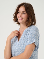 Kaffe Blue Ano Short Sleeve Notch Neck Blouse - Image 4 of 6