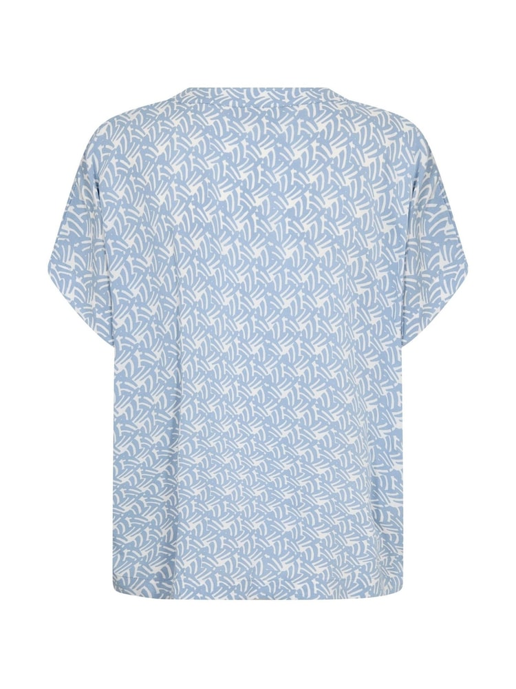 Kaffe Blue Ano Short Sleeve Notch Neck Blouse - Image 6 of 6