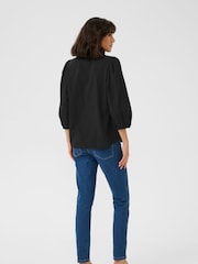 Kaffe 100% Cotton Kajollia Notch Neck 3/4 Sleeves Black Blouse - Image 3 of 5