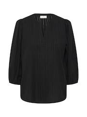Kaffe 100% Cotton Kajollia Notch Neck 3/4 Sleeves Black Blouse - Image 4 of 5