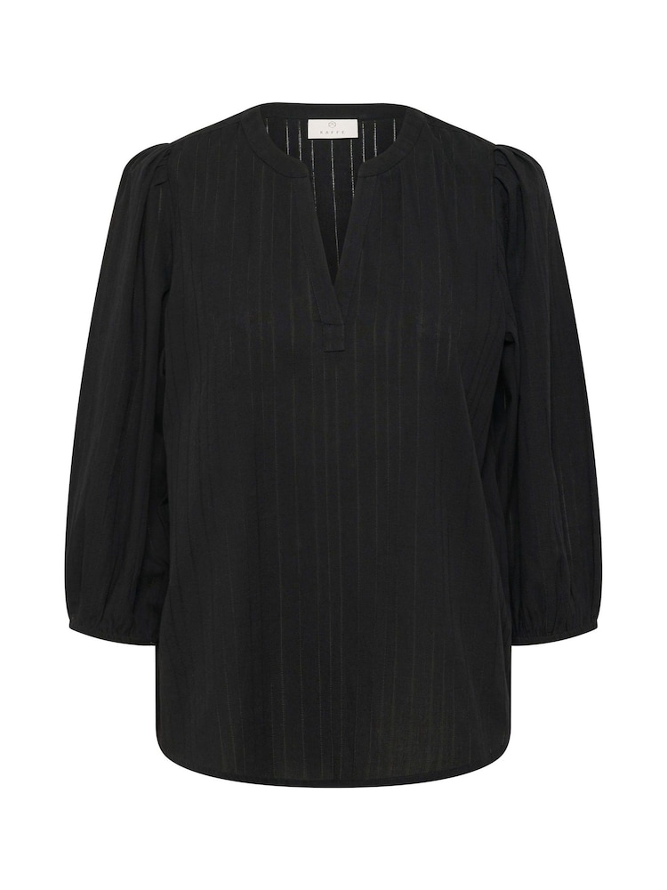 Kaffe 100% Cotton Kajollia Notch Neck 3/4 Sleeves Black Blouse - Image 4 of 5