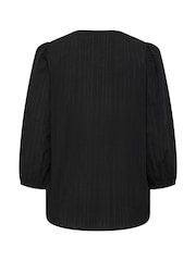 Kaffe 100% Cotton Kajollia Notch Neck 3/4 Sleeves Black Blouse - Image 5 of 5