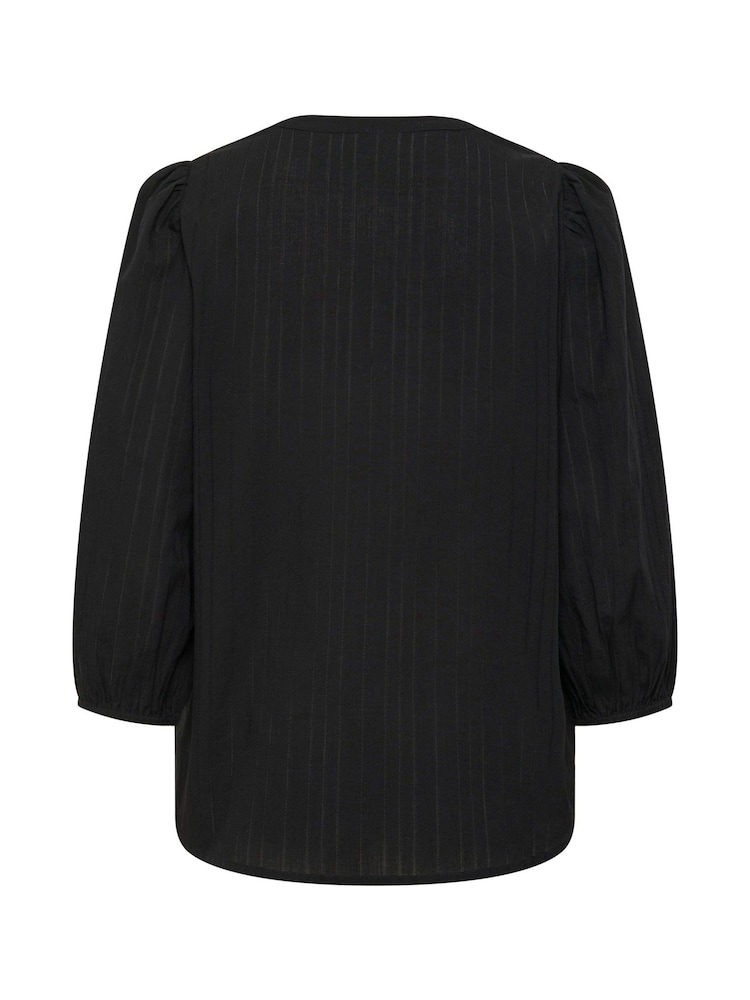 Kaffe 100% Cotton Kajollia Notch Neck 3/4 Sleeves Black Blouse - Image 5 of 5 Kaffe 100% Cotton Kajollia Notch Neck 3/4 Sleeves Black Blouse - Image 5 of 5