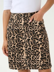 Kaffe Natural Kaleonora Leopard Print Denim Skirt - Image 1 of 6