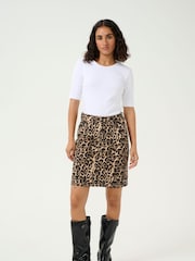 Kaffe Natural Kaleonora Leopard Print Denim Skirt - Image 4 of 6
