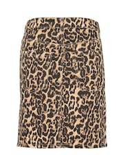 Kaffe Natural Kaleonora Leopard Print Denim Skirt - Image 5 of 6