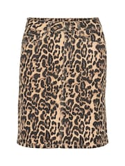 Kaffe Natural Kaleonora Leopard Print Denim Skirt - Image 6 of 6