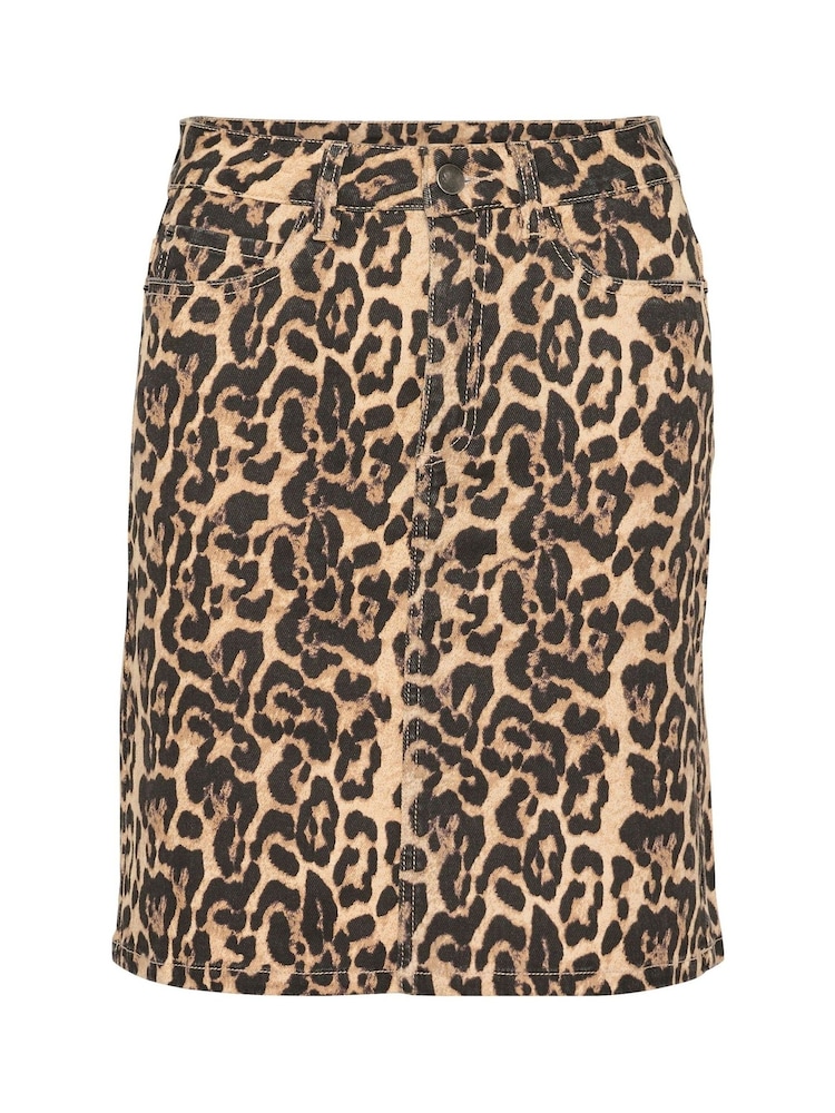 Kaffe Natural Kaleonora Leopard Print Denim Skirt - Image 6 of 6