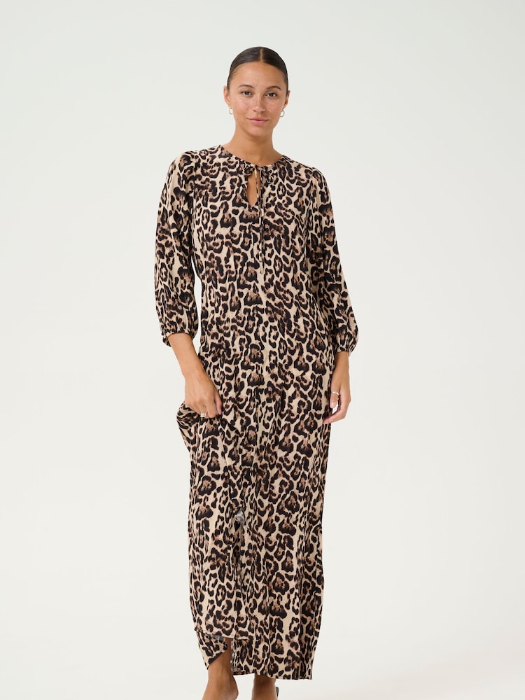 Kaffe Brown 3/4 Sleeve Maxi Dress - Image 1 of 5