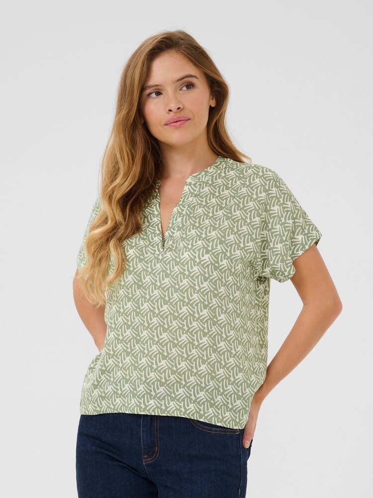 Kaffe Green Ano Short Sleeve Notch Neck Blouse - Image 1 of 5 Kaffe Green Ano Short Sleeve Notch Neck Blouse - Image 1 of 5