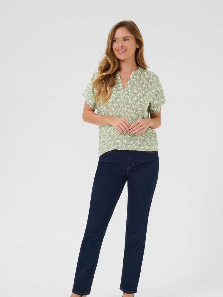 Kaffe Green Ano Short Sleeve Notch Neck Blouse - Image 2 of 5 Kaffe Green Ano Short Sleeve Notch Neck Blouse - Image 2 of 5