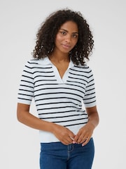 Kaffe Blue Chic Striped Polo Pullover Jumper - Image 1 of 5