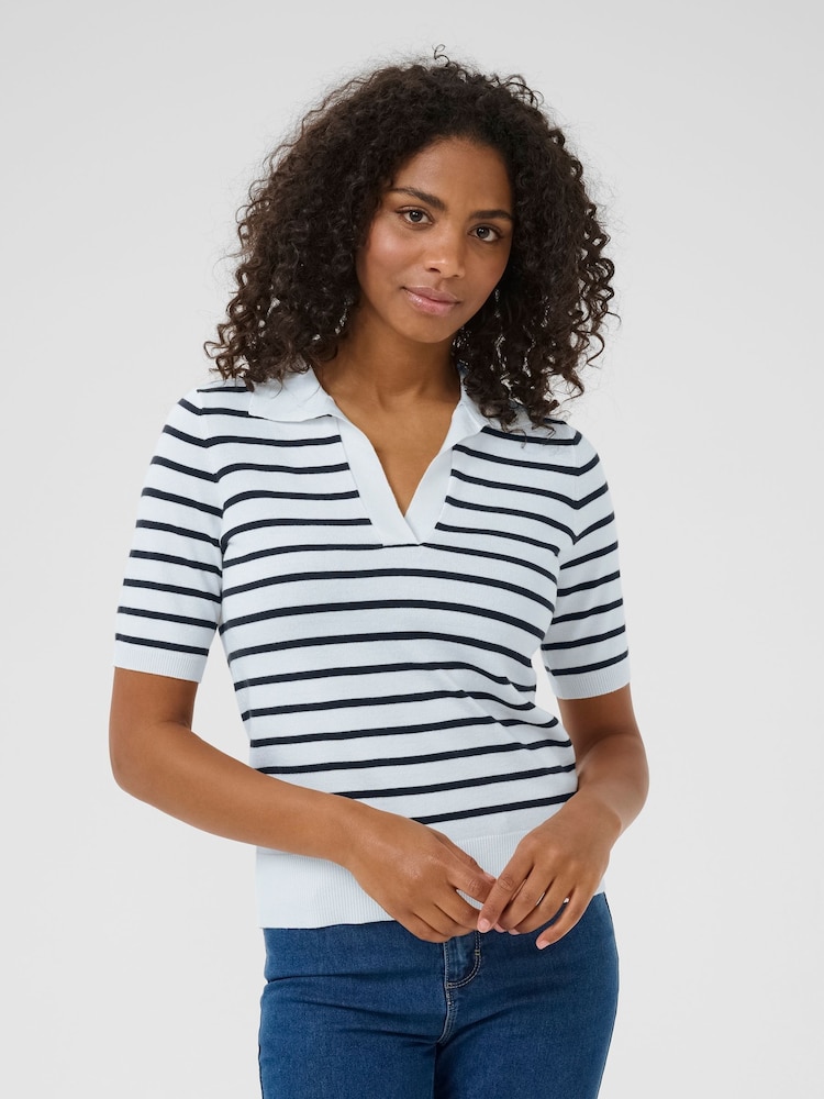 Kaffe Blue Chic Striped Polo Pullover Jumper - Image 1 of 5