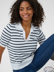 Kaffe Blue Chic Striped Polo Pullover Jumper - Image 3 of 5