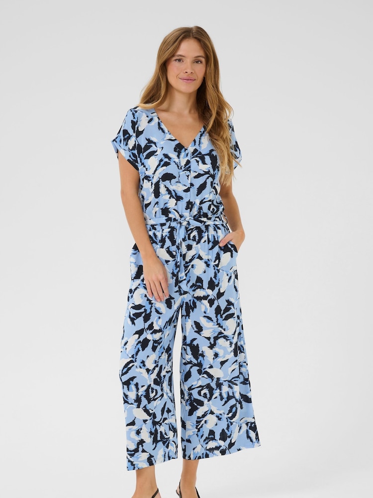 Kaffe Blue KAmira Plain Weave Cropped Jumpsuit - Image 1 of 5