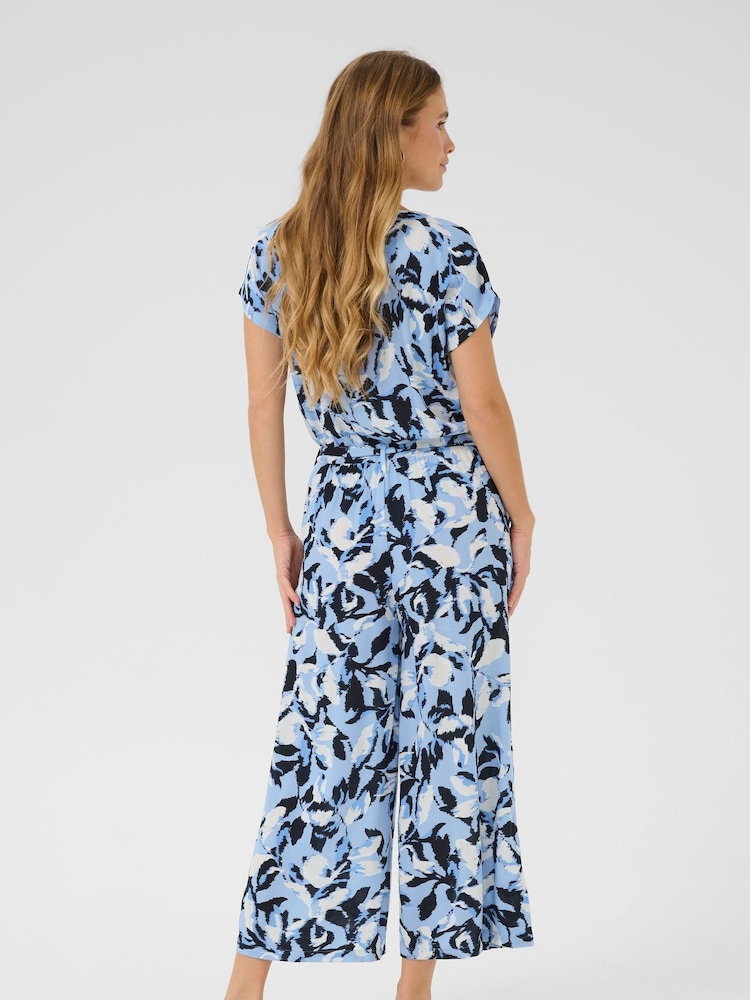 Kaffe Blue KAmira Plain Weave Cropped Jumpsuit - Image 2 of 5 Kaffe Blue KAmira Plain Weave Cropped Jumpsuit - Image 2 of 5