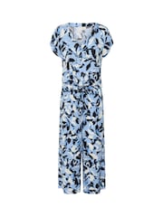 Kaffe Blue KAmira Plain Weave Cropped Jumpsuit - Image 4 of 5