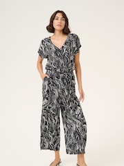 Kaffe Kamira Plain Weave Cropped Black Jumpsuit - Image 1 of 5