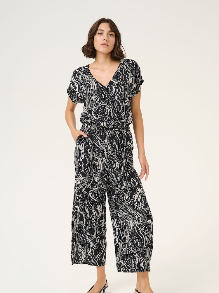 Kaffe Kamira Plain Weave Cropped Black Jumpsuit - Image 1 of 5