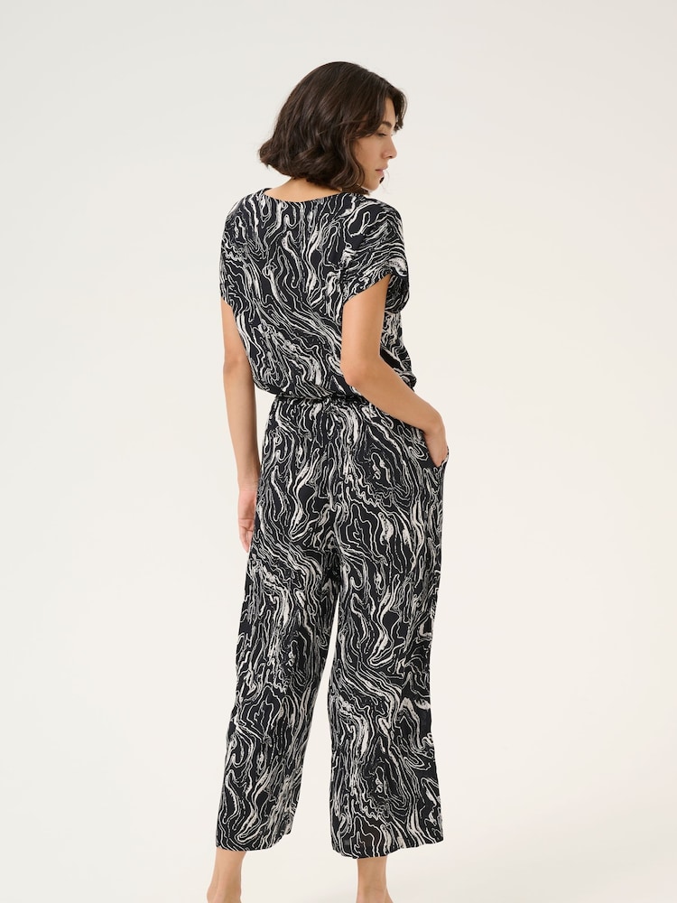 Kaffe Kamira Plain Weave Cropped Black Jumpsuit - Image 2 of 5