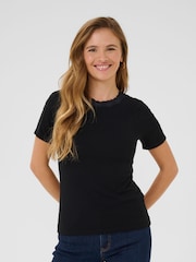 Kaffe Lace detail Black T-Shirt - Image 1 of 5