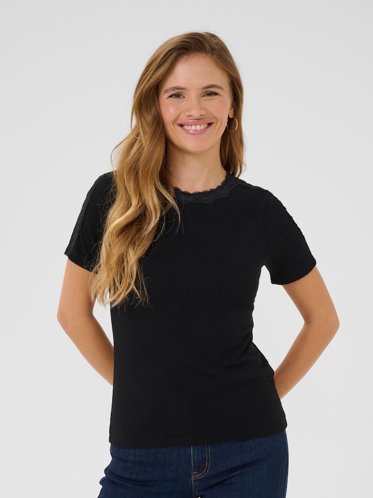Kaffe Lace detail Black T-Shirt - Image 1 of 5 Kaffe Lace detail Black T-Shirt - Image 1 of 5