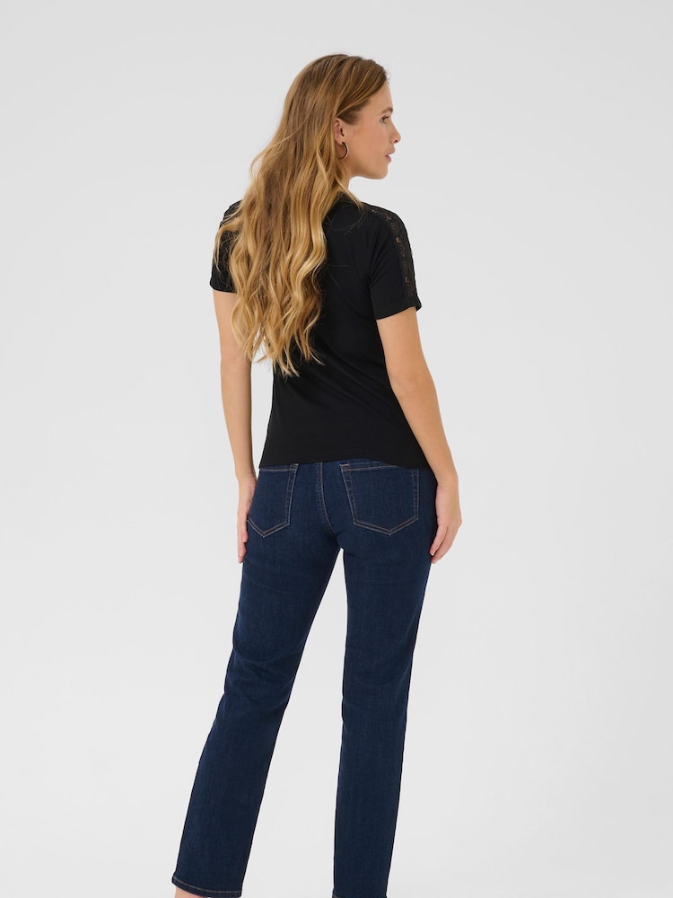 Kaffe Lace detail Black T-Shirt - Image 2 of 5 Kaffe Lace detail Black T-Shirt - Image 2 of 5
