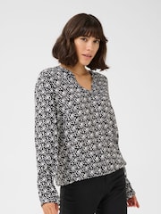 Ditte V-Notch Neck Elastic Hem Blouse - Image 1 of 6