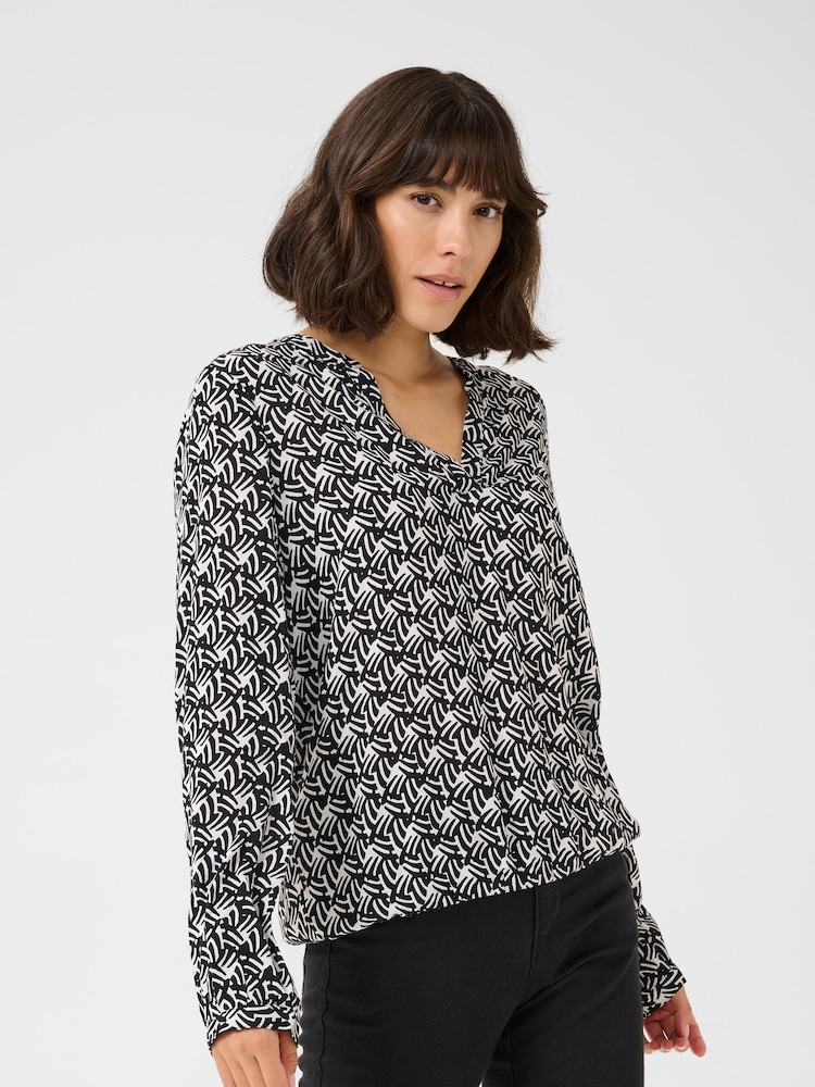 Ditte V-Notch Neck Elastic Hem Blouse - Image 1 of 6 Ditte V-Notch Neck Elastic Hem Blouse - Image 1 of 6