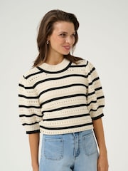 Kaffe Natural Half Sleeve Knit Pullover Jumper - Image 1 of 5