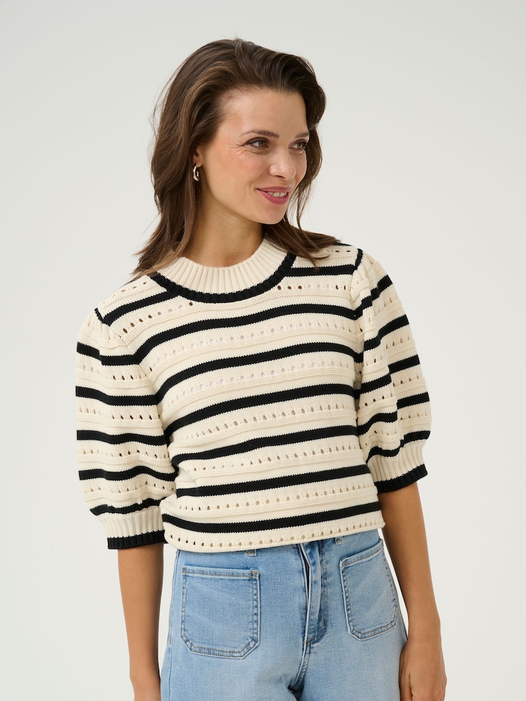 Kaffe Natural Half Sleeve Knit Pullover Jumper - Image 1 of 5