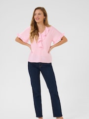 Kaffe Pink Kamariana Ruffle Detail Blouse - Image 2 of 5