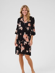Kaffe Edita Tiered Knee Length V-Neck Black Dress - Image 2 of 6