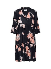 Kaffe Edita Tiered Knee Length V-Neck Black Dress - Image 5 of 6