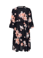 Kaffe Edita Tiered Knee Length V-Neck Black Dress - Image 6 of 6