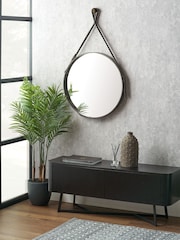 Pacific Lifestyle Dark Brown Leather Frame Round Wall Mirror - Image 1 of 4
